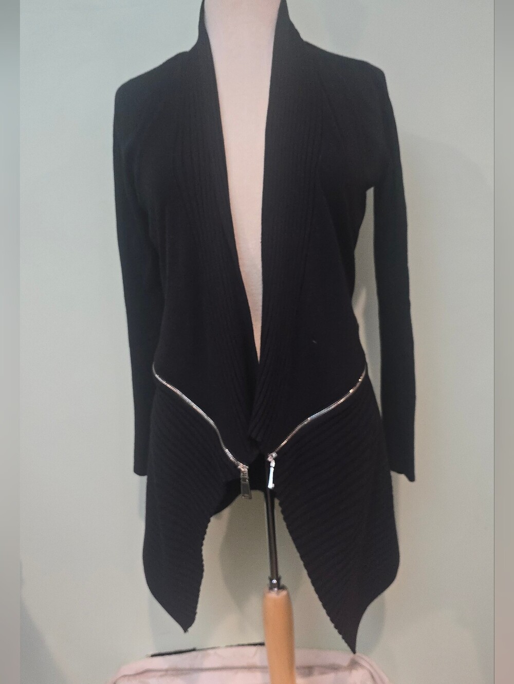 Dkny Black Ribbed Zip-Front Cardigan Sweater
